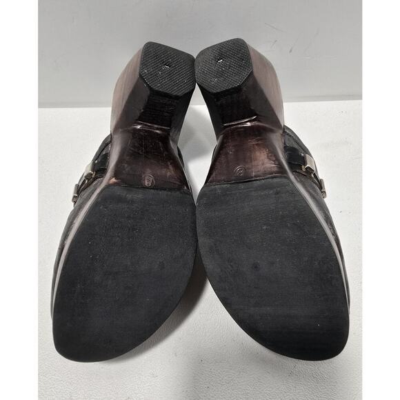 Calleen Cordero Distressed Leather Mule Clog Metallic Platform Wooden Heel SZ 8 - Picture 7 of 9